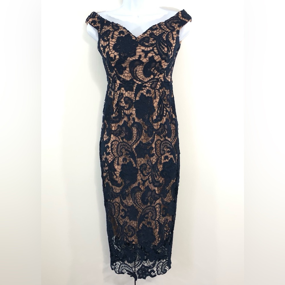 NWT- MISSGUIDED Navy Lace Overlay Midi. Sz S